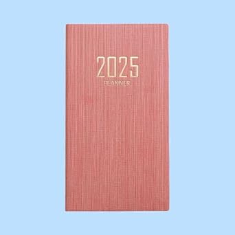 2025 a6 English schedule book 365 days daily plan notebook thin leather weekly calendar pocket book pink